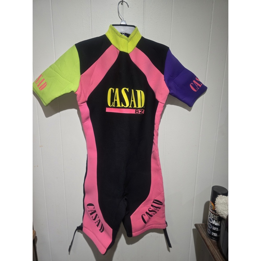 VINTAGE CASAD BZ WET SUIT Adult SIZE Medium  neon 80s 90s - See Measurements